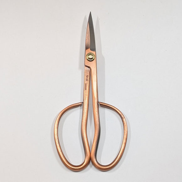 Bonsai trimming Scissors with Shinogi - Red bronze plating - (KANESHIN) " Length 180mm" No.35N