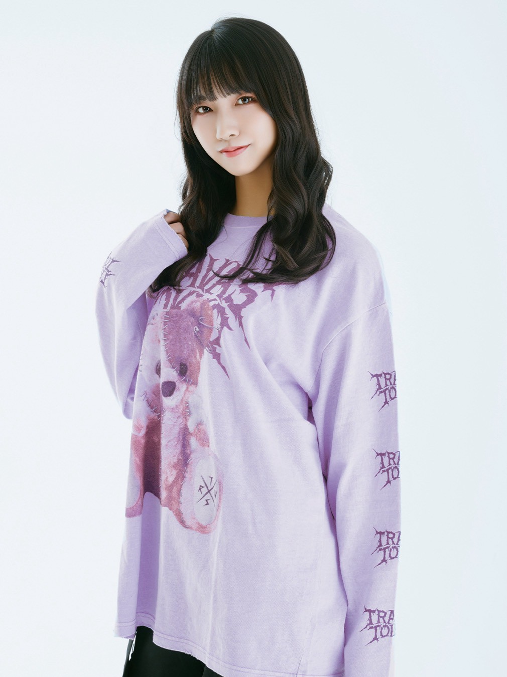[TRAVAS TOKYO] Pigmented Patchwork Bear Printed Long-Sleeve Tee