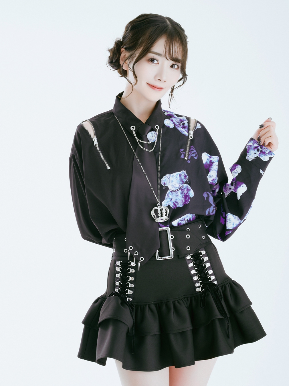 [TRAVAS TOKYO] Bi-Color Bear Print Shirt with Necktie