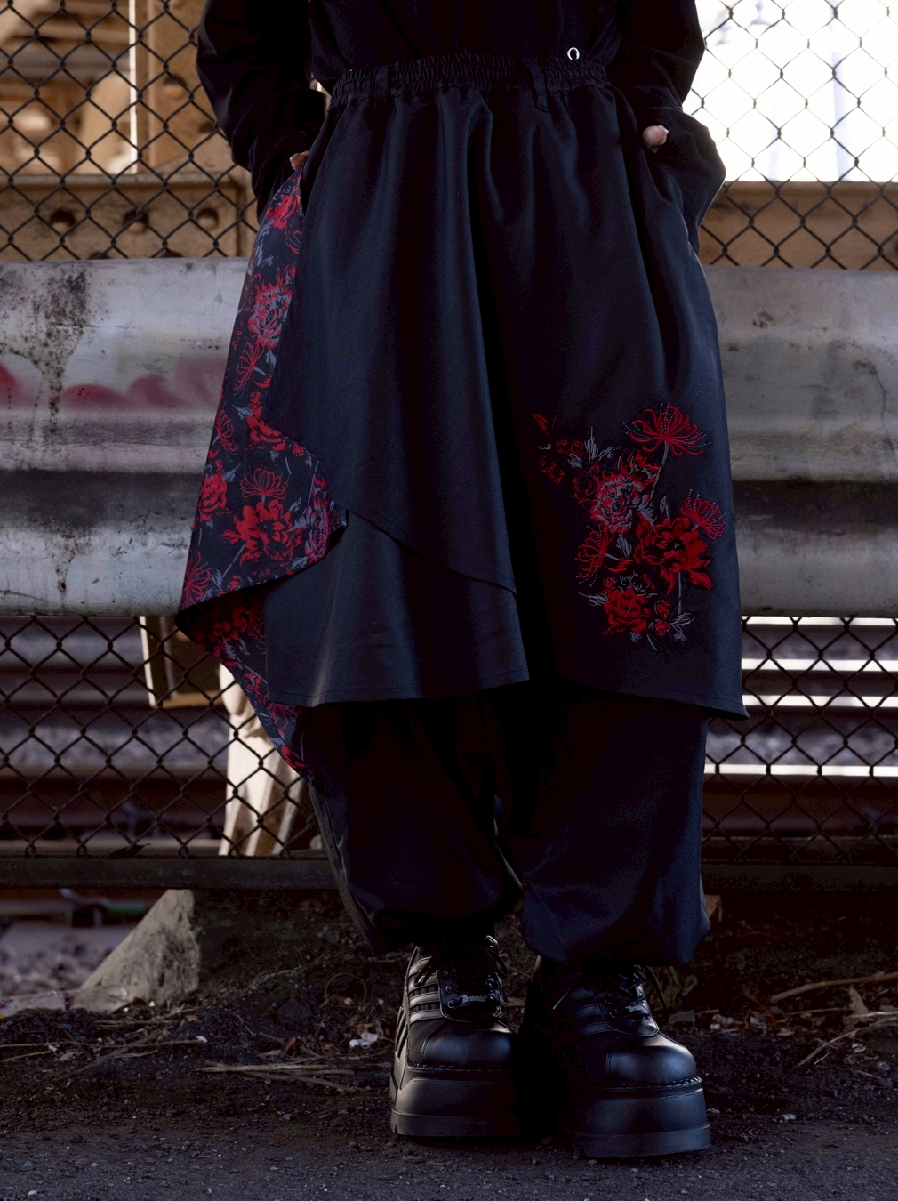 [AdaNous] Red Spider Lily Draped Sarouel Pants