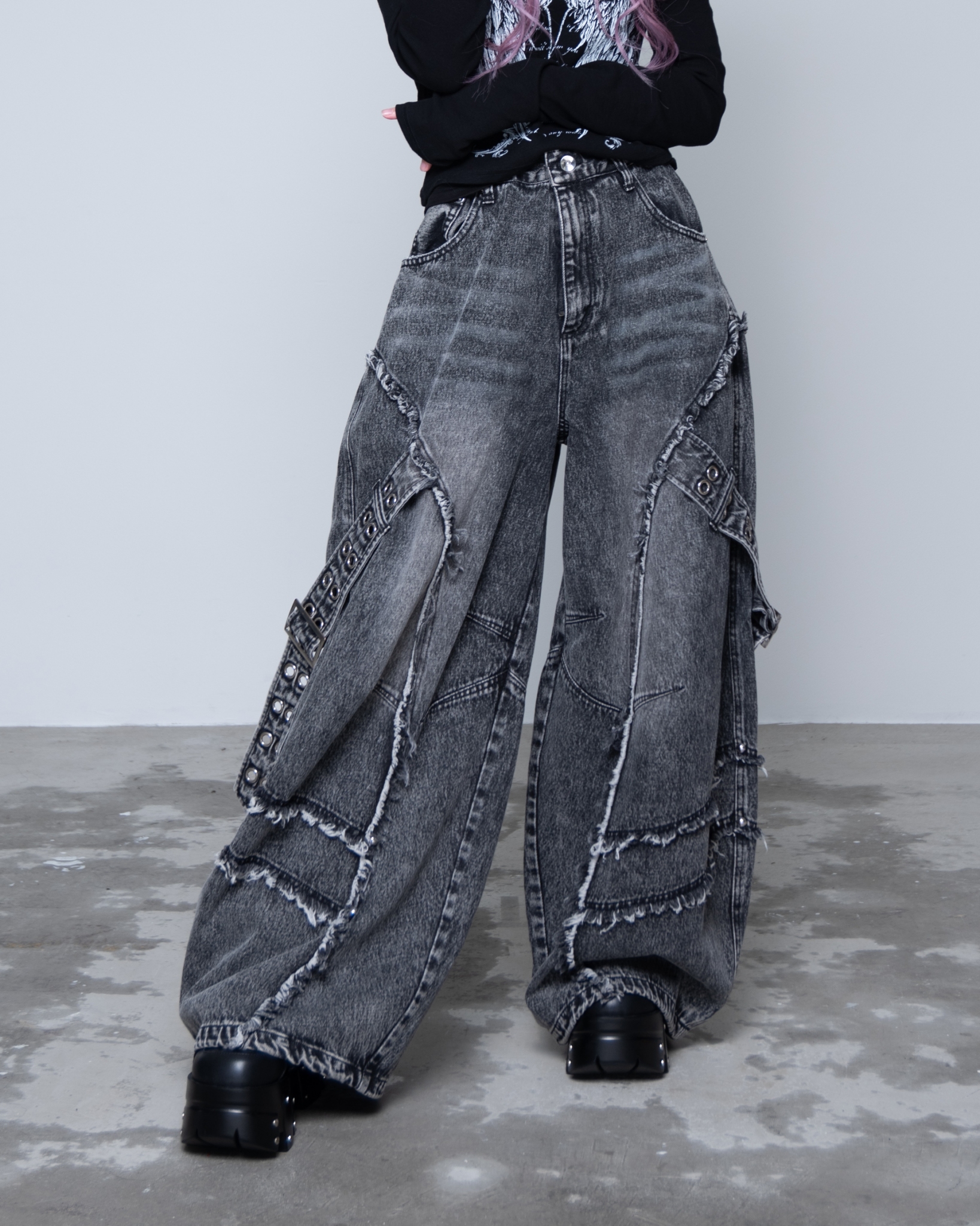 [REFLEM] Barrel-Leg Wide-Leg Denim Pants
