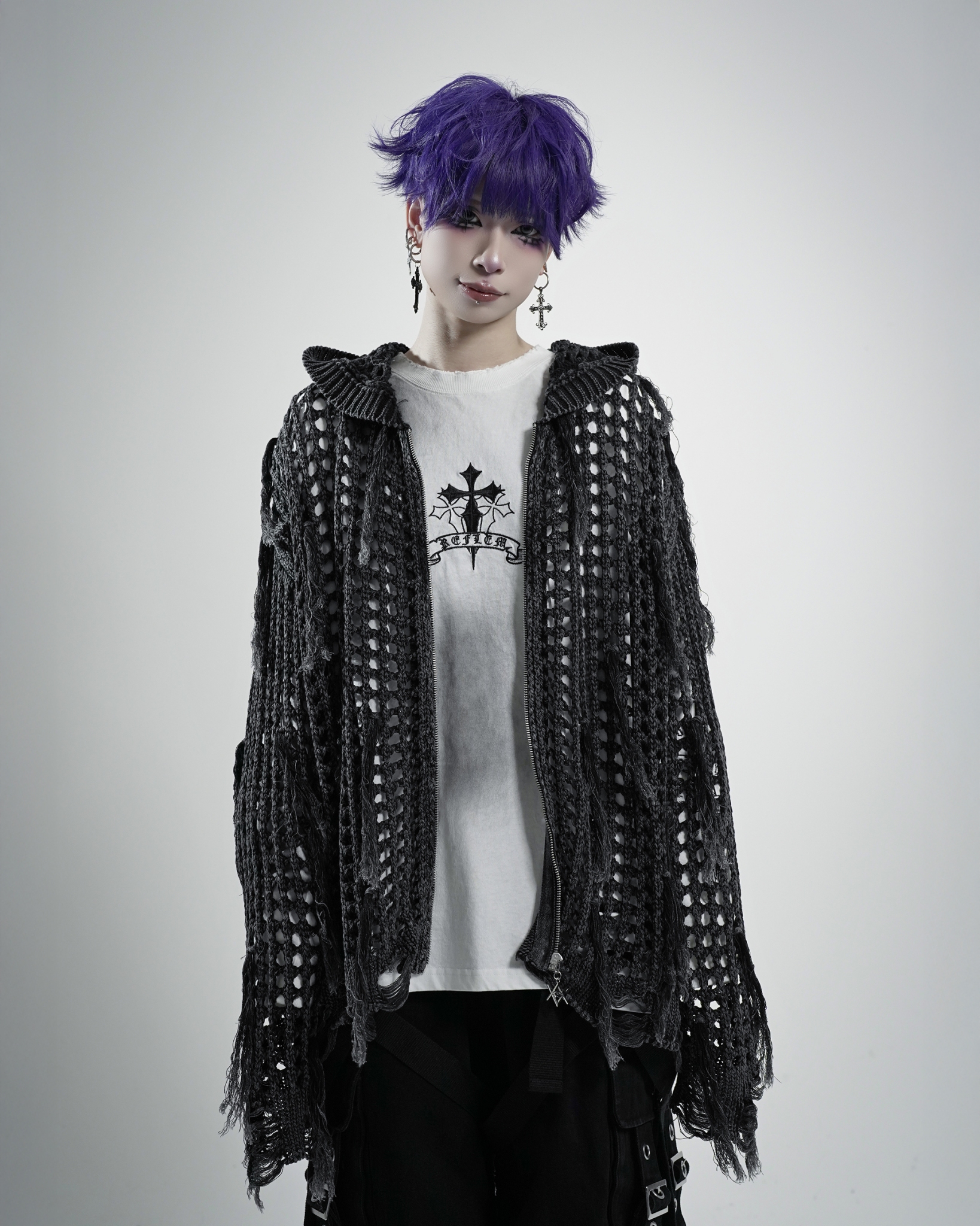 [REFLEM] Fringe Knit Zip-Up Hoodie