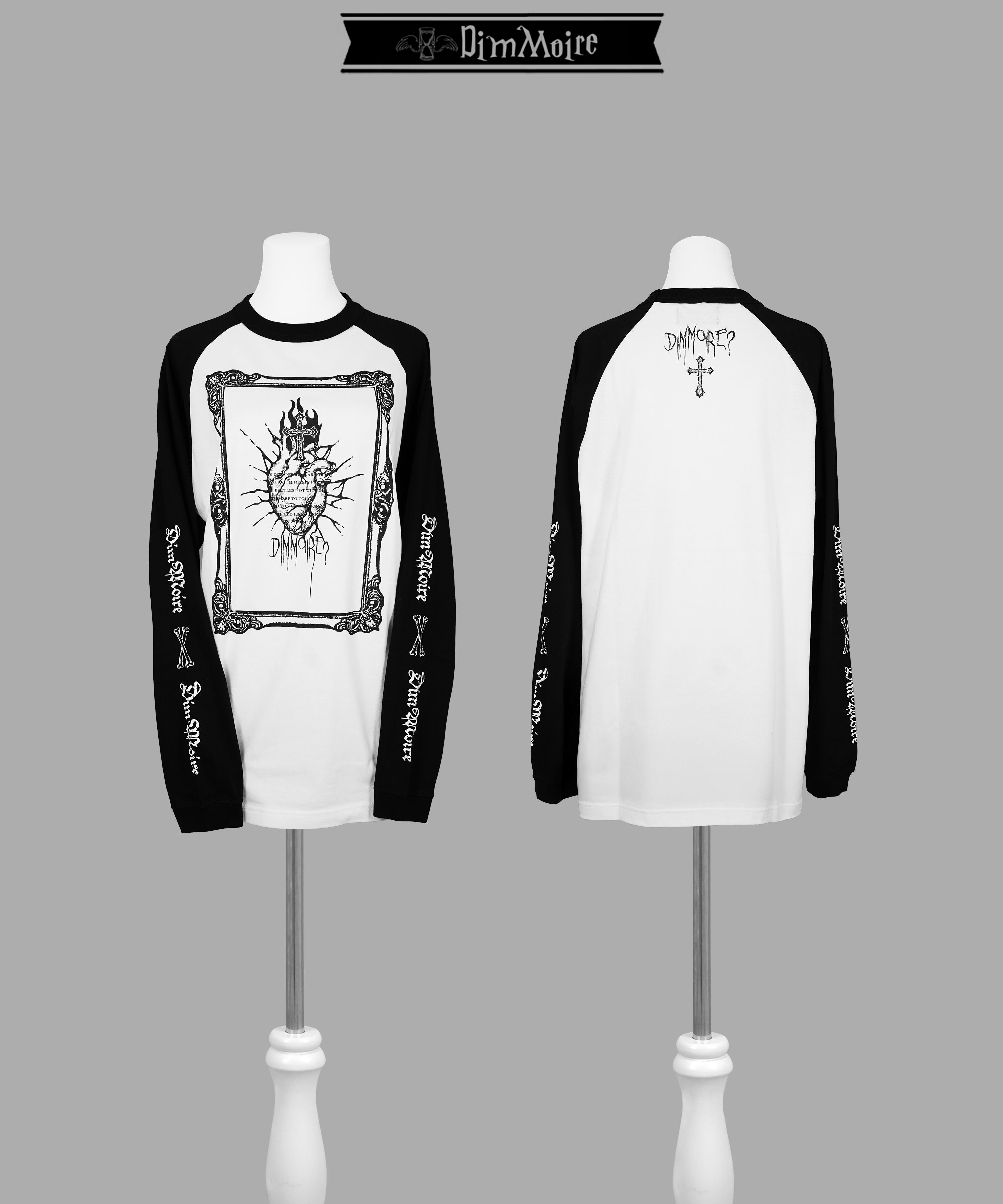 [DimMoire] Worship My Heart Long-Sleeve Tee [Black×White]