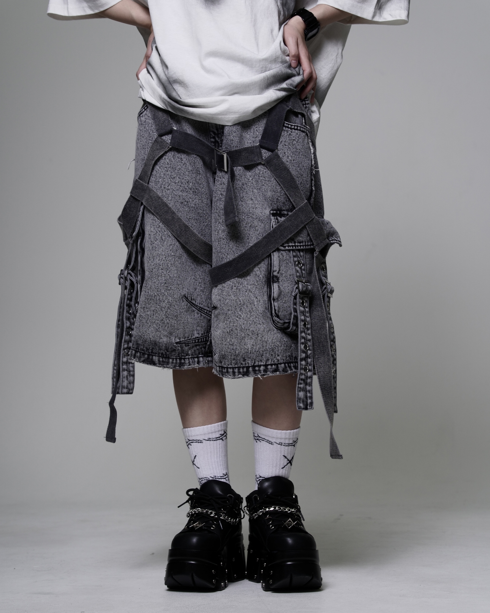 [REFLEM] Denim Cargo Shorts