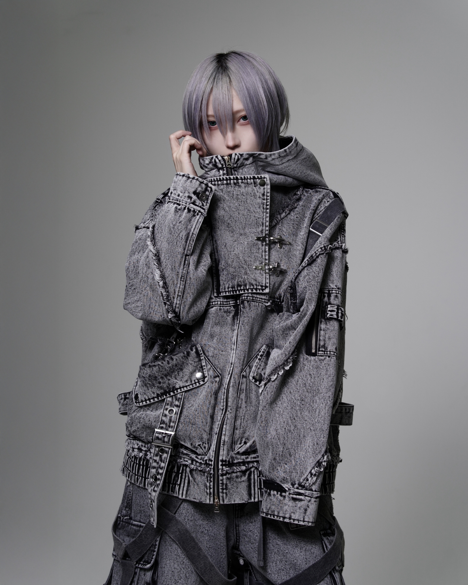 [REFLEM] Denim High-Neck Zip-Up Hoodie