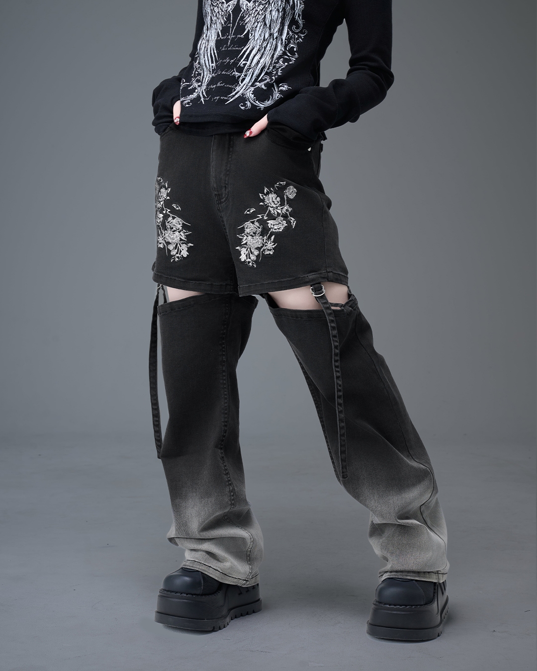[AdaNous] Bloom Proudly Convertible Denim Pants