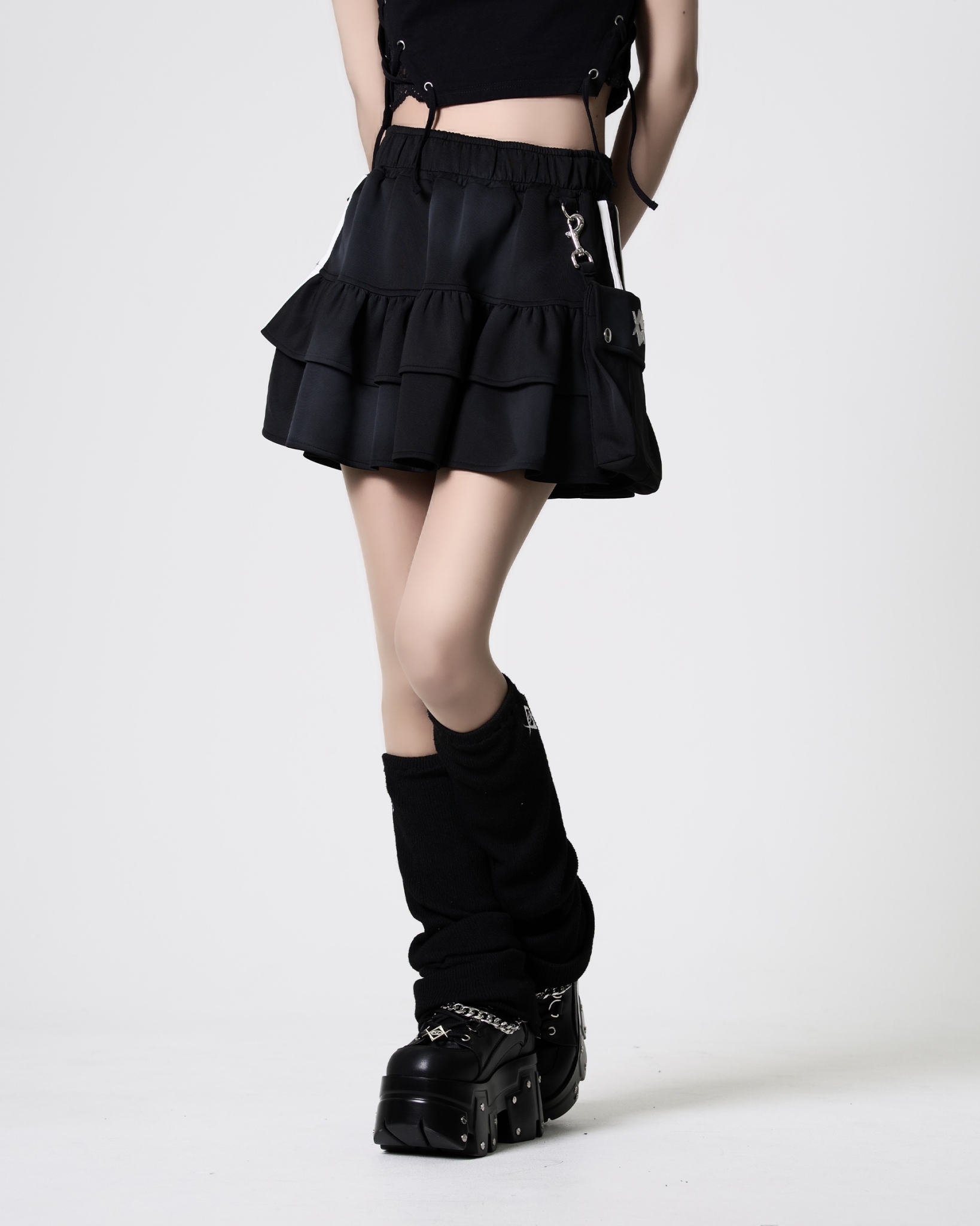 [REFLEM] Pigment-Processed Jersey Ruffle Skirt with Pouch