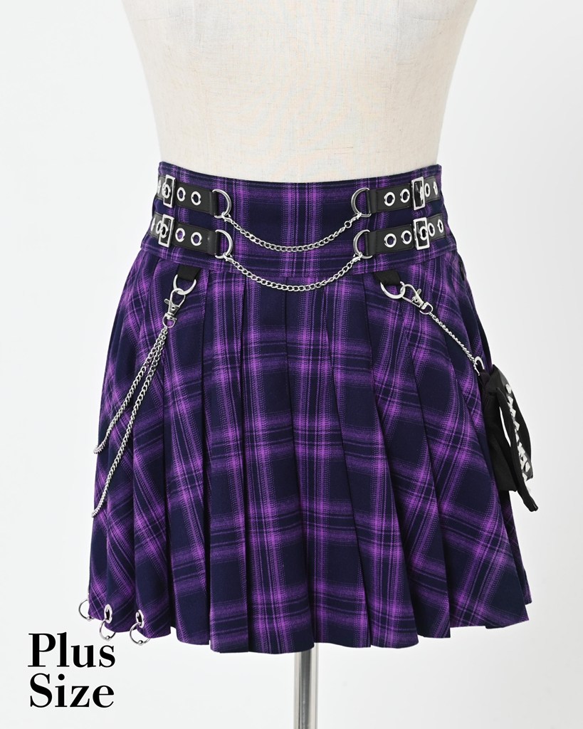 [TRAVAS TOKYO] Checked Pleated Skirt with Pouch [PLUS SIZE]