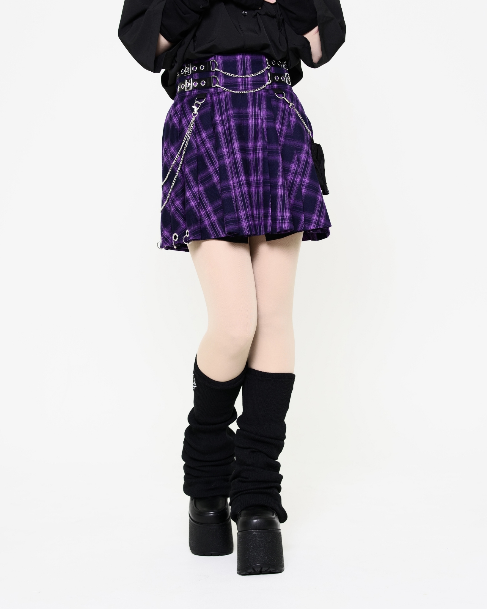 [TRAVAS TOKYO] Checked Pleated Skirt with Pouch