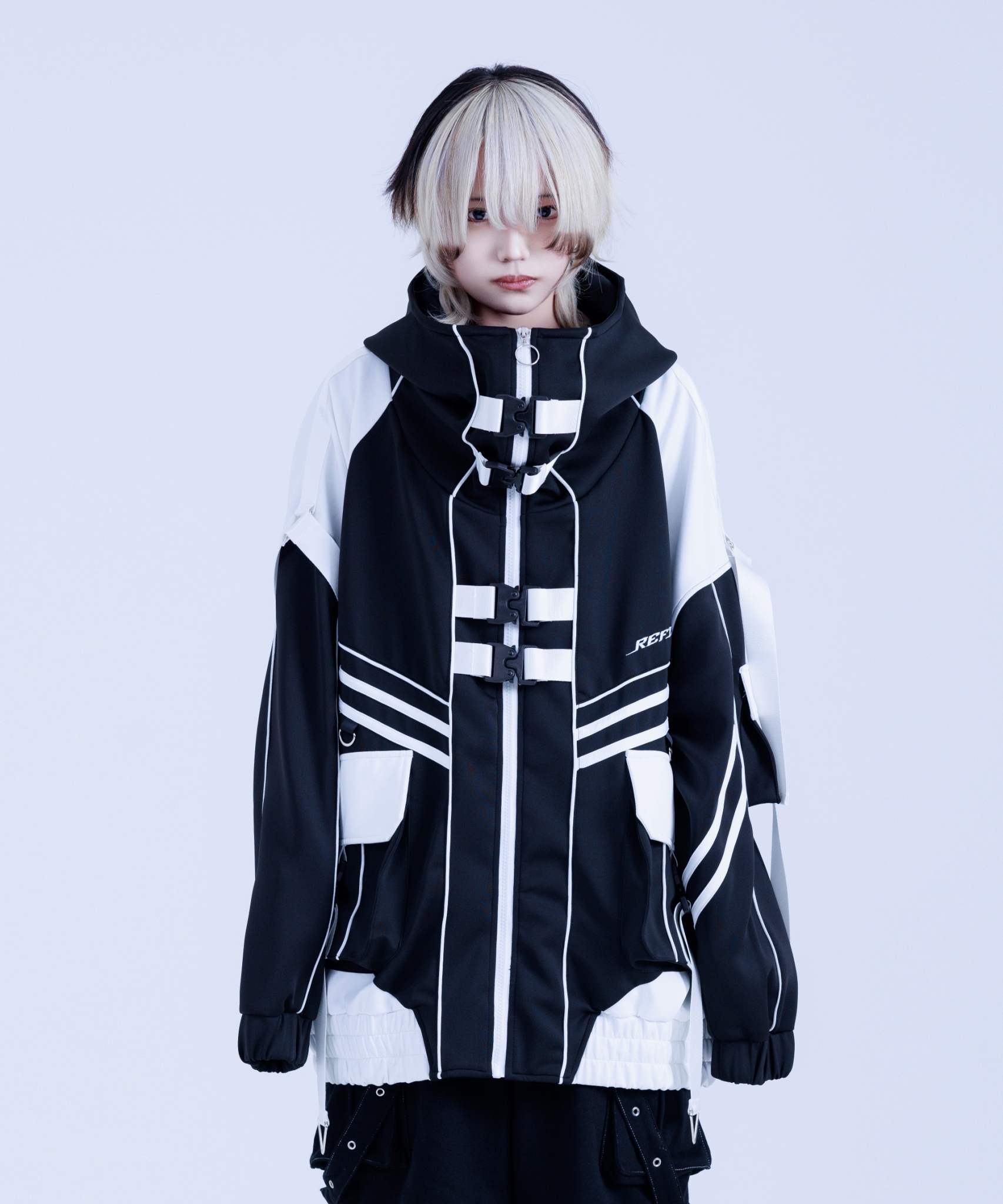 [REFLEM] Cyber Patchwork High Neck Jersey Hoodie