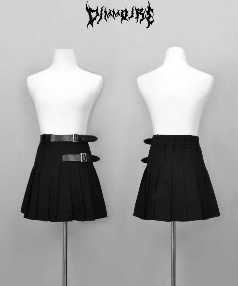 [DimMoire] Belted Pleated Mini Skirt