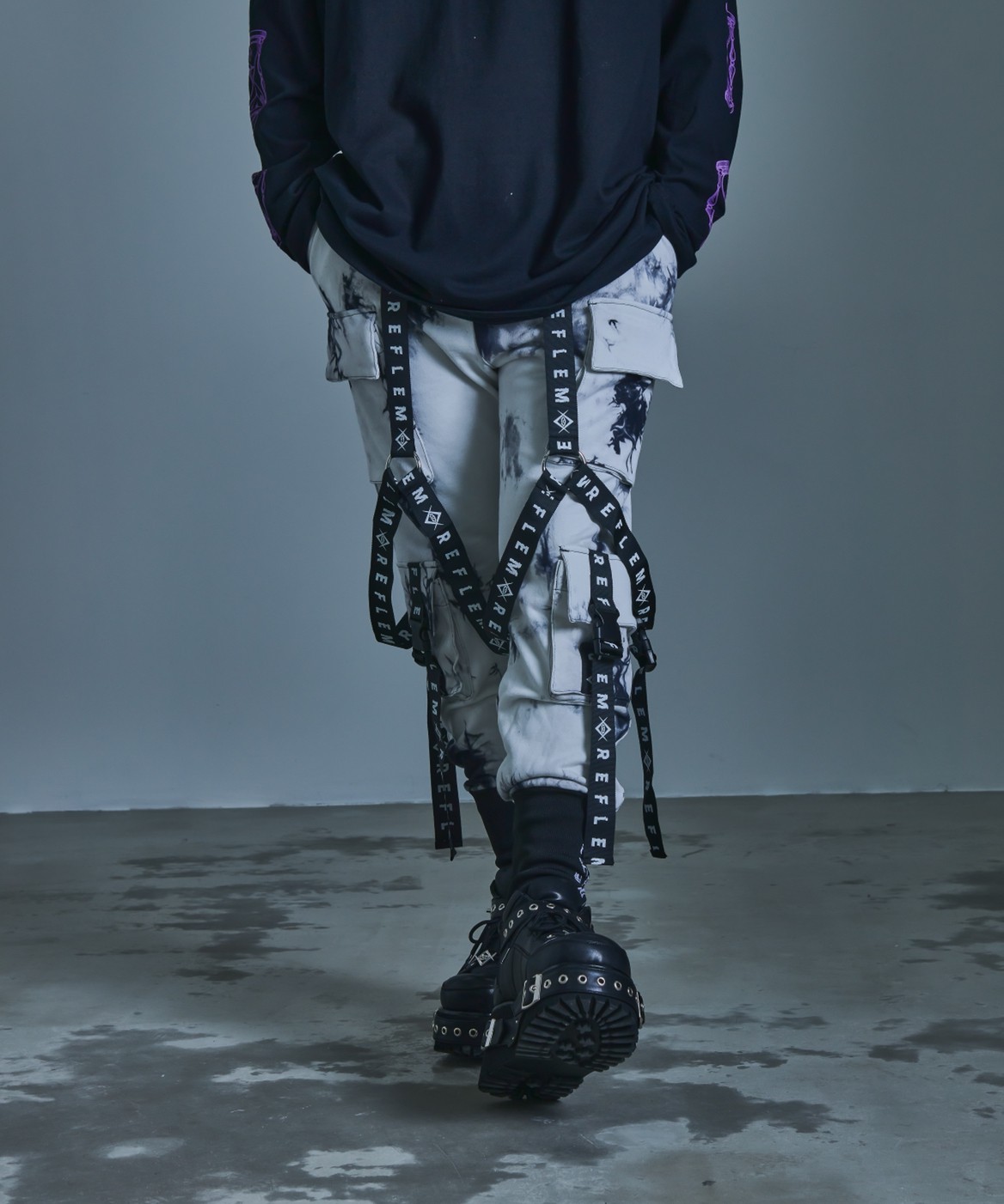 [REFLEM] Harness Logo Belt Cargo Pants