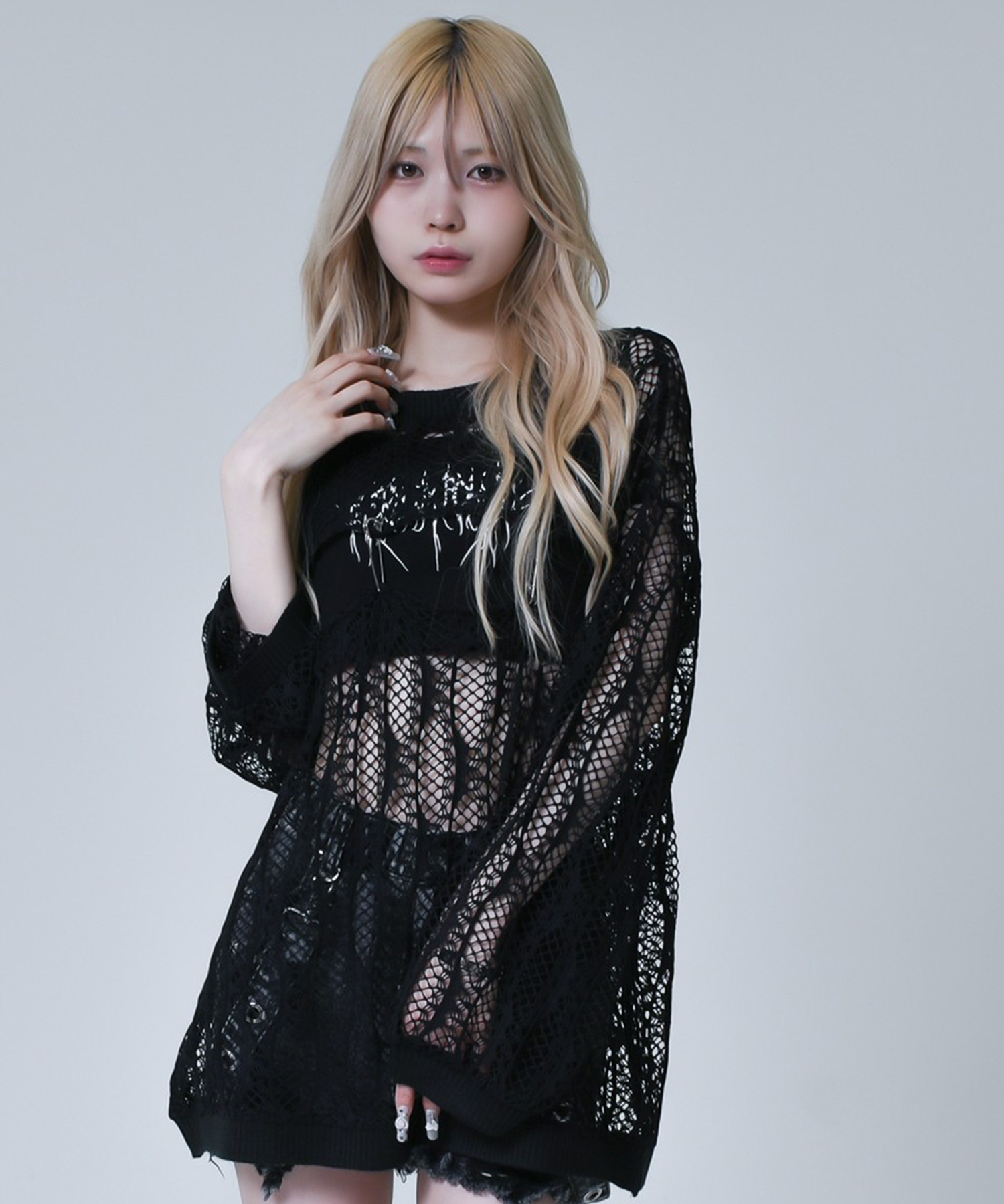 [REFLEM] Separate Cropped Mesh Long Sleeve Top