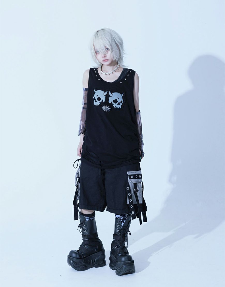 [Gamchu] Skull Patch Shirring Tank Top