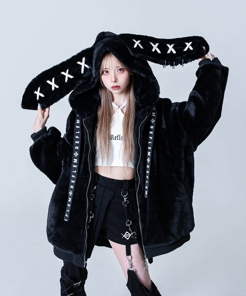 [REFLEM] Big Fur Blouson Hoodie with Bunny Ears