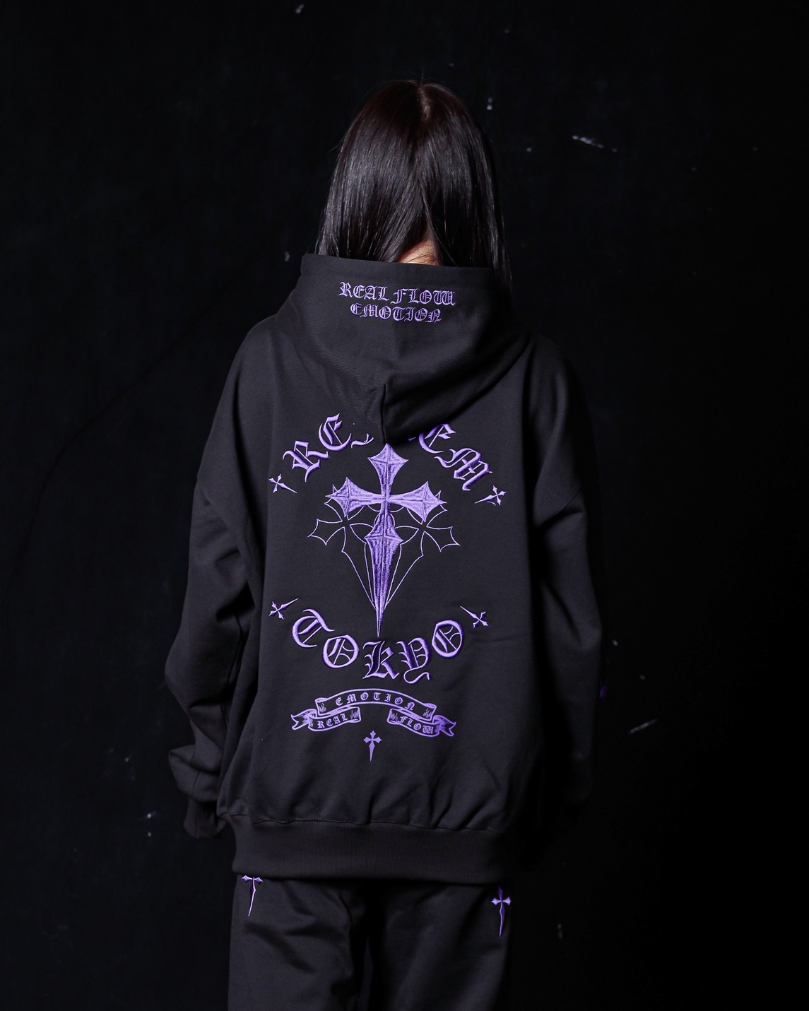 [REFLEM] Embroidered Cross Zip-Up Hoodie