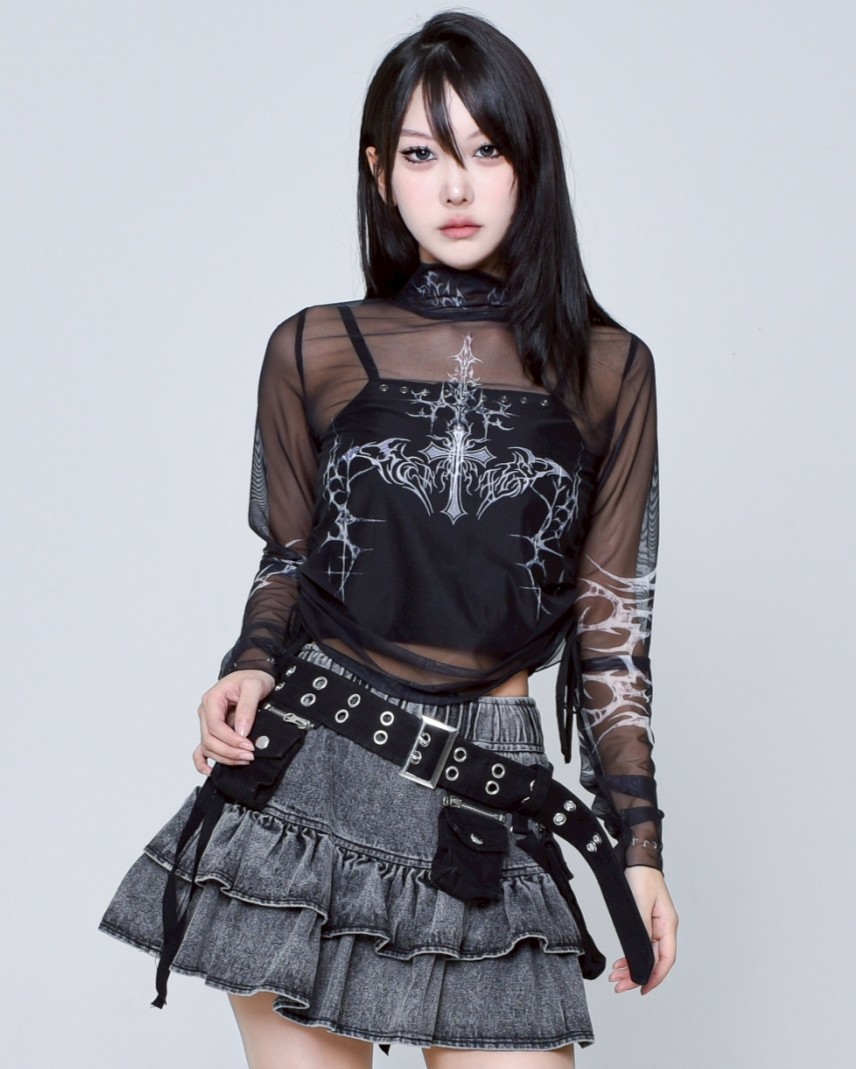[REFLEM] Sheer Tattoo-Style Top