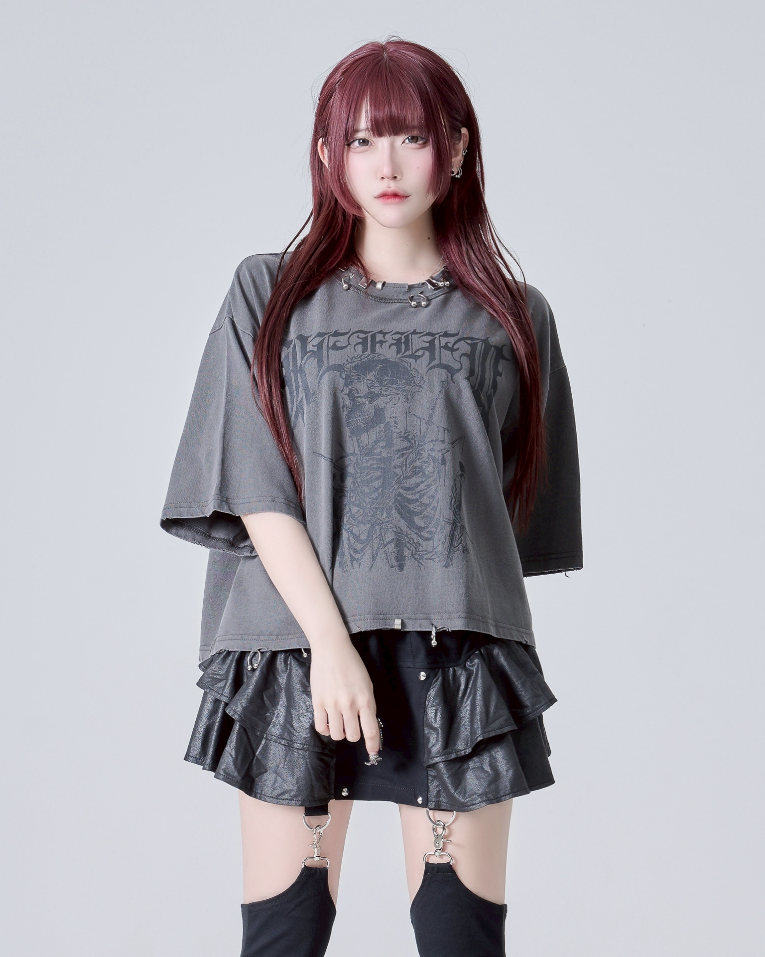 [REFLEM] Skull Print Cropped T-Shirt