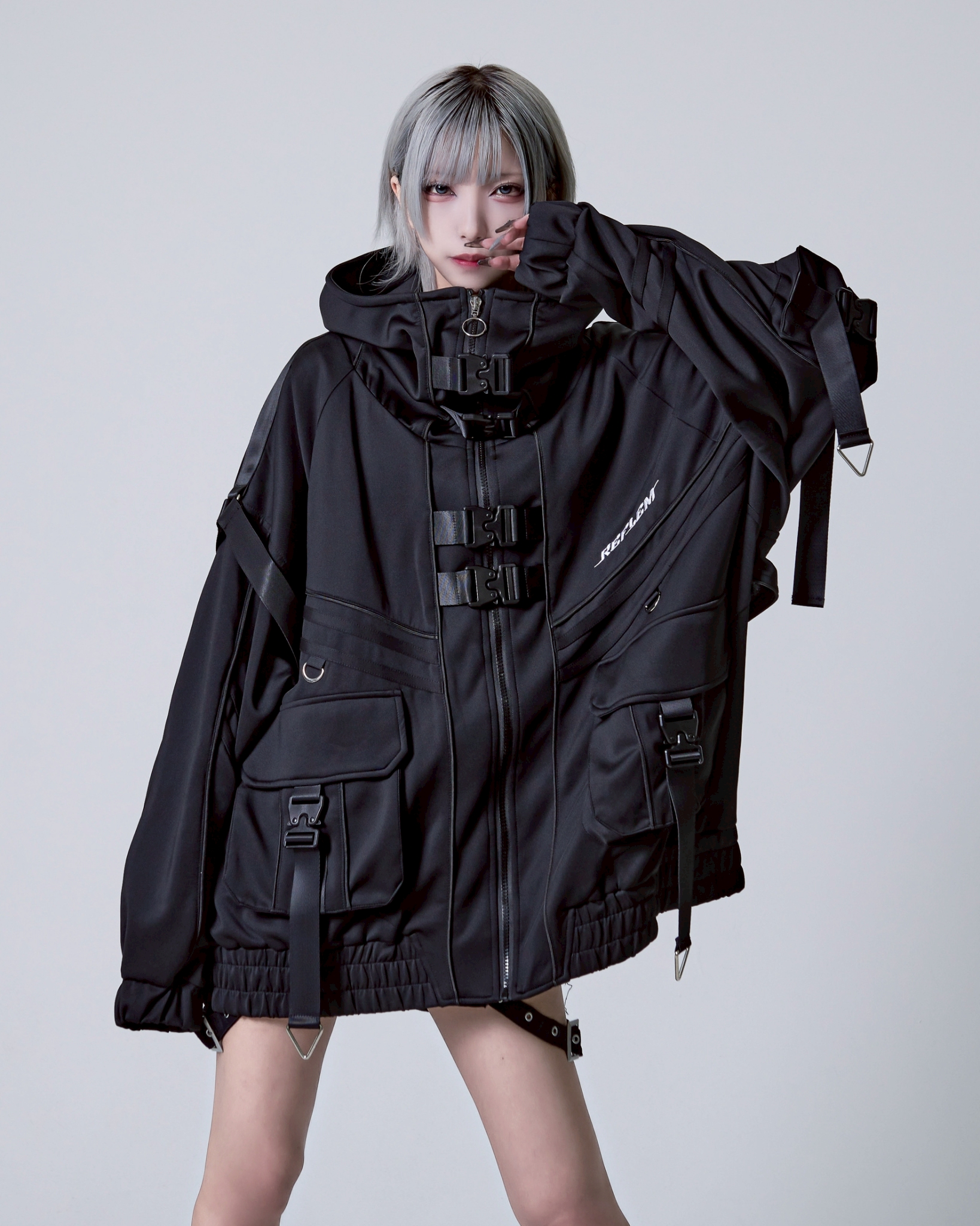 [REFLEM] Cyber Patchwork High Neck Jersey Hoodie