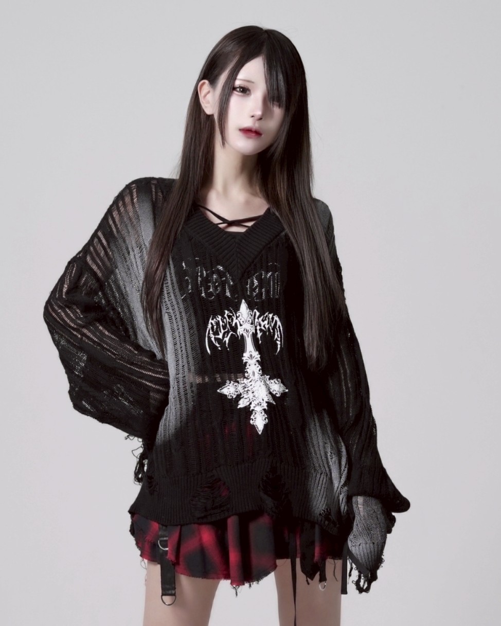 [REFLEM] Pigmented Distressed Knit Pullover