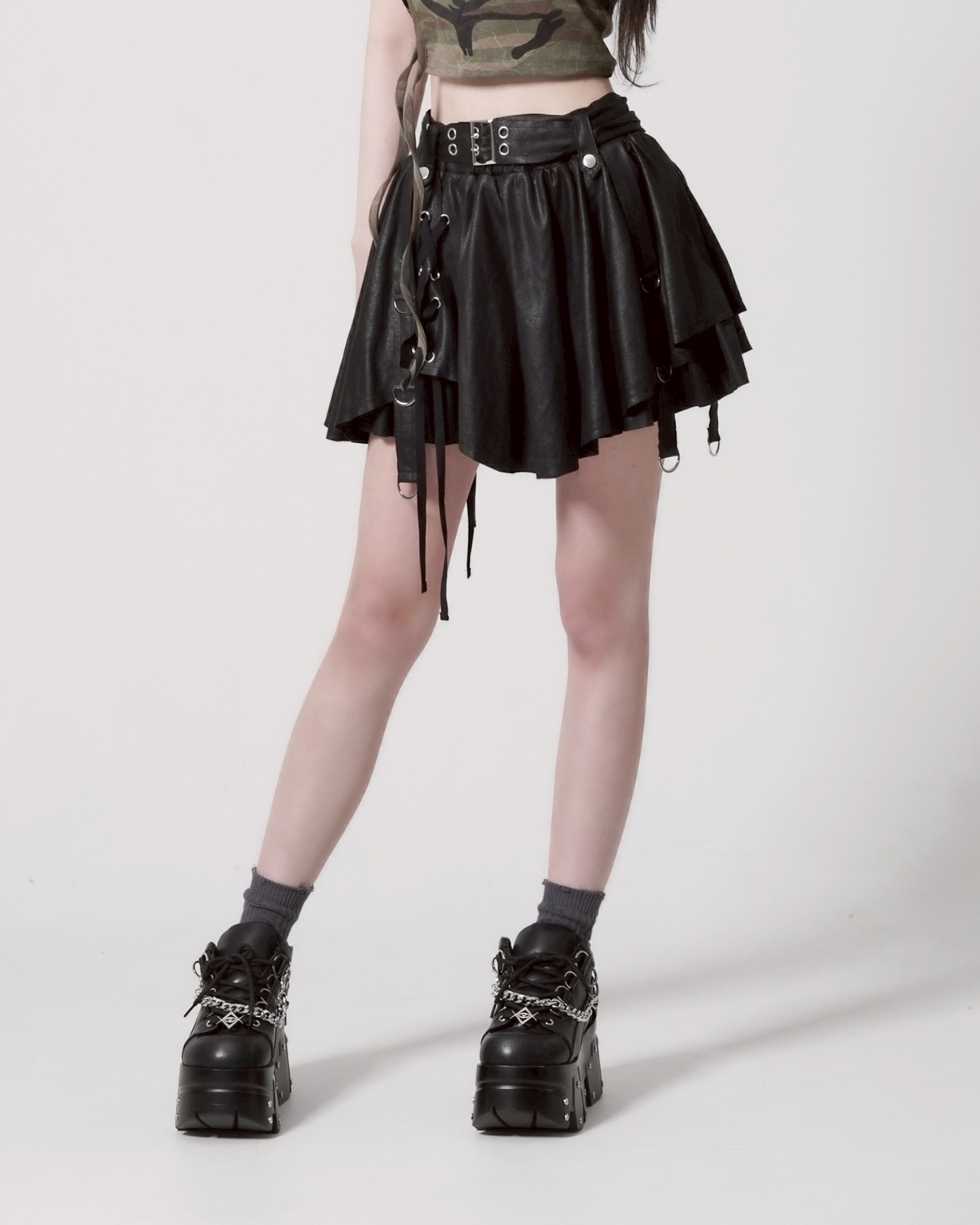 [REFLEM] Randomly Layered Skirt with Belt