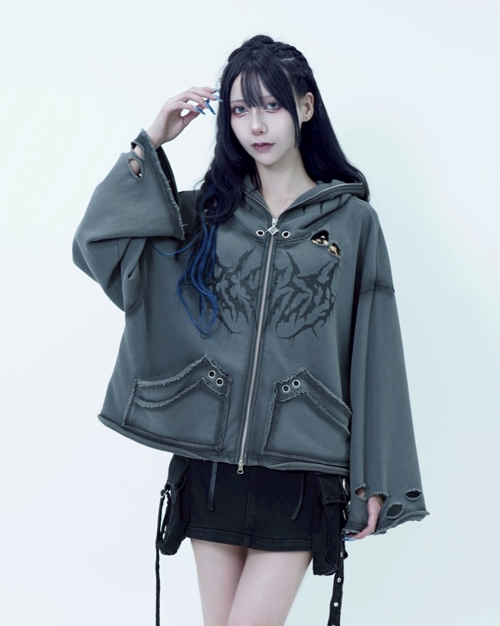 [REFLEM] Convertible Cropped Zip-Up Hoodie