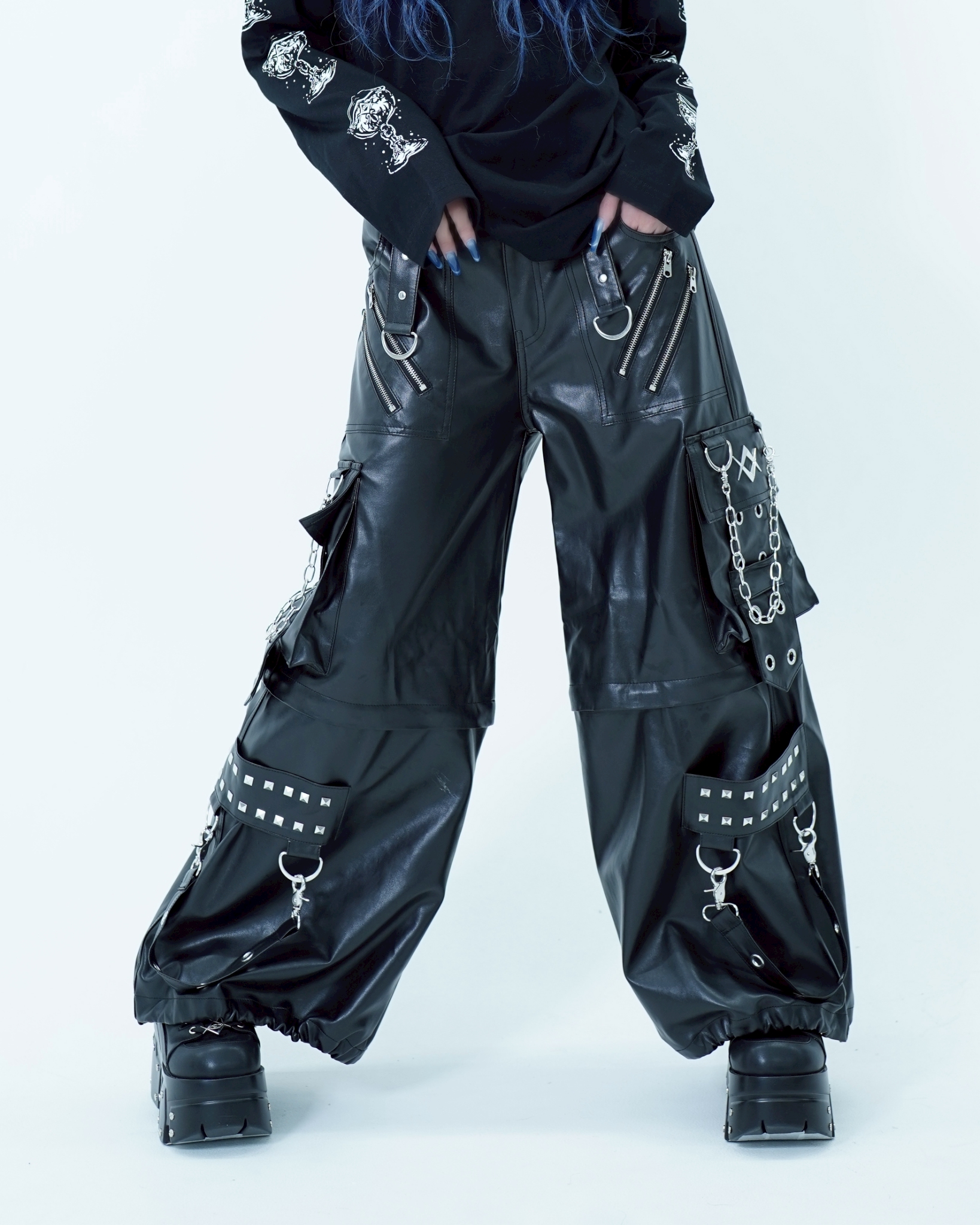 [REFLEM] Convertible Faux Leather Wide-Leg Bondage Pants