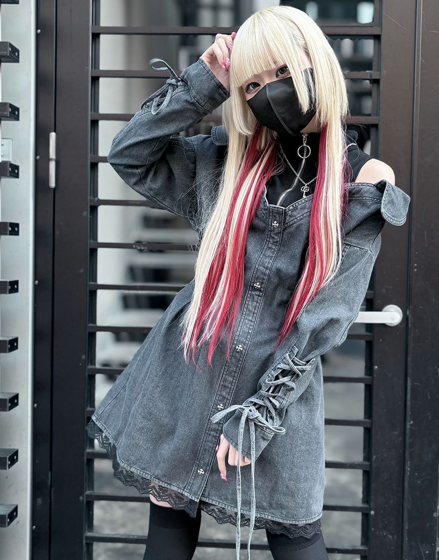 [ililil] Jirai-chan’s All-in-one-Attractiveness! Off-Shoulder Denim One-Piece Dress