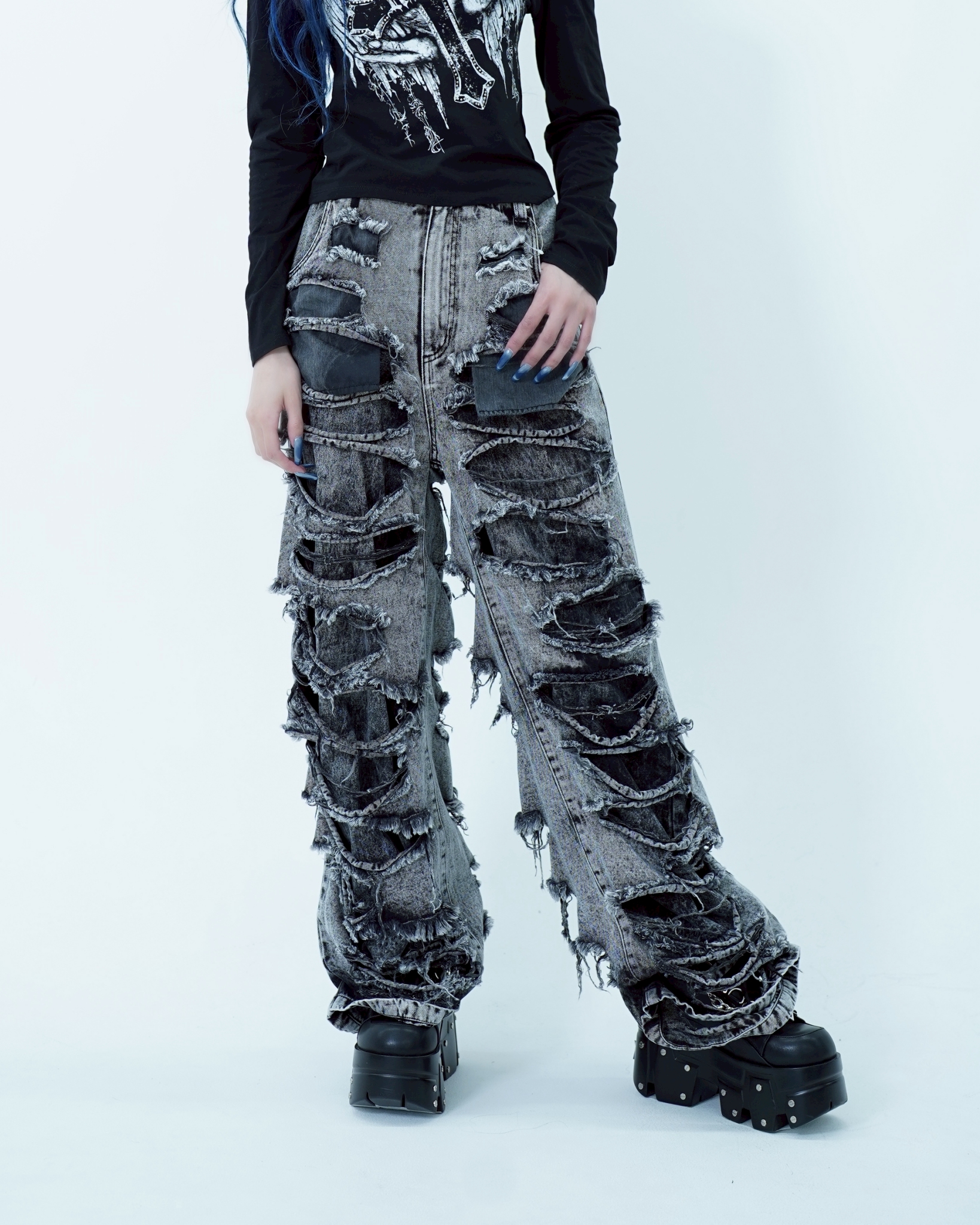 [REFLEM] Layered Crushed Denim Pants