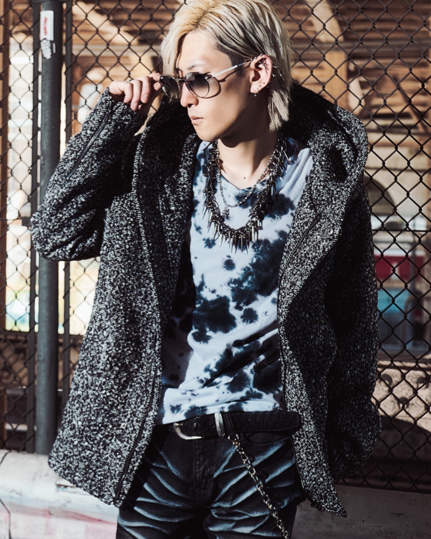 [FUGA] Asymmetrical Collar Melton Riders Jacket