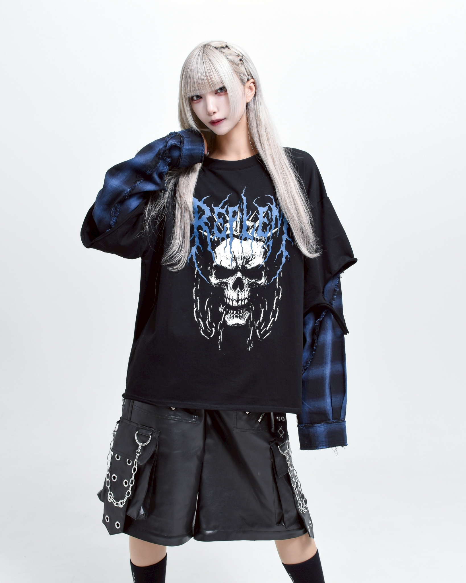 [REFLEM] Layered Checked Long-Sleeved Tee