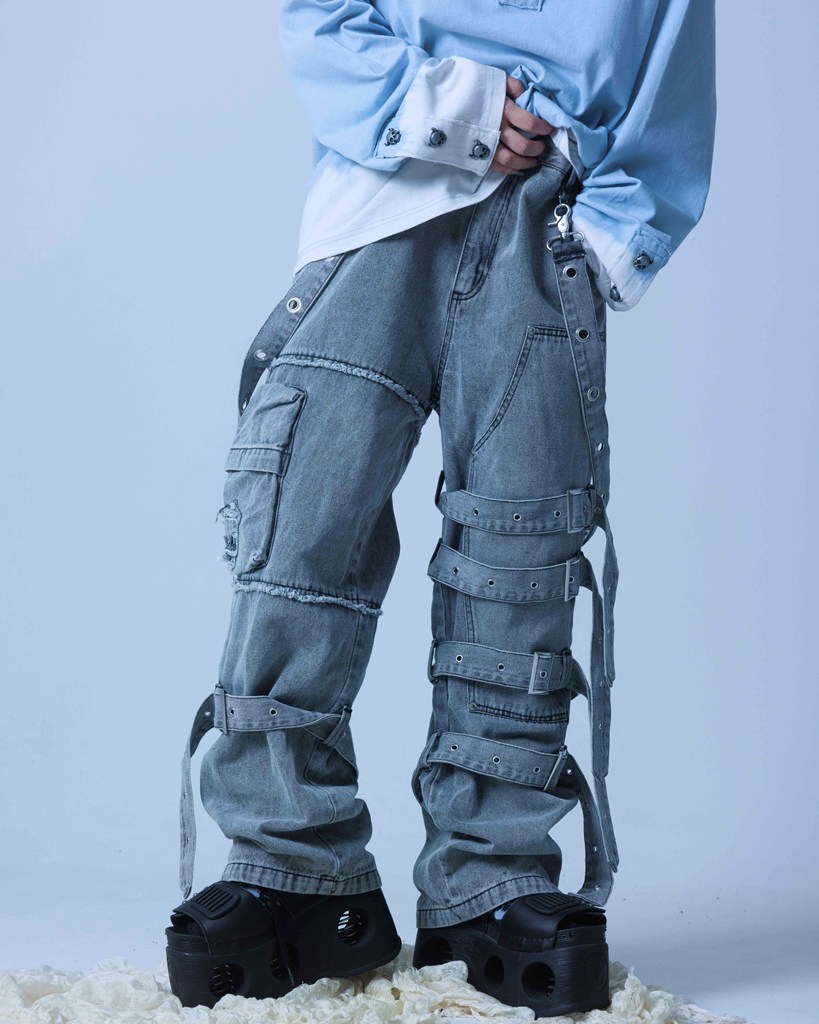 [Gamchu] "Beveluppa" Double Knee Belted Pants