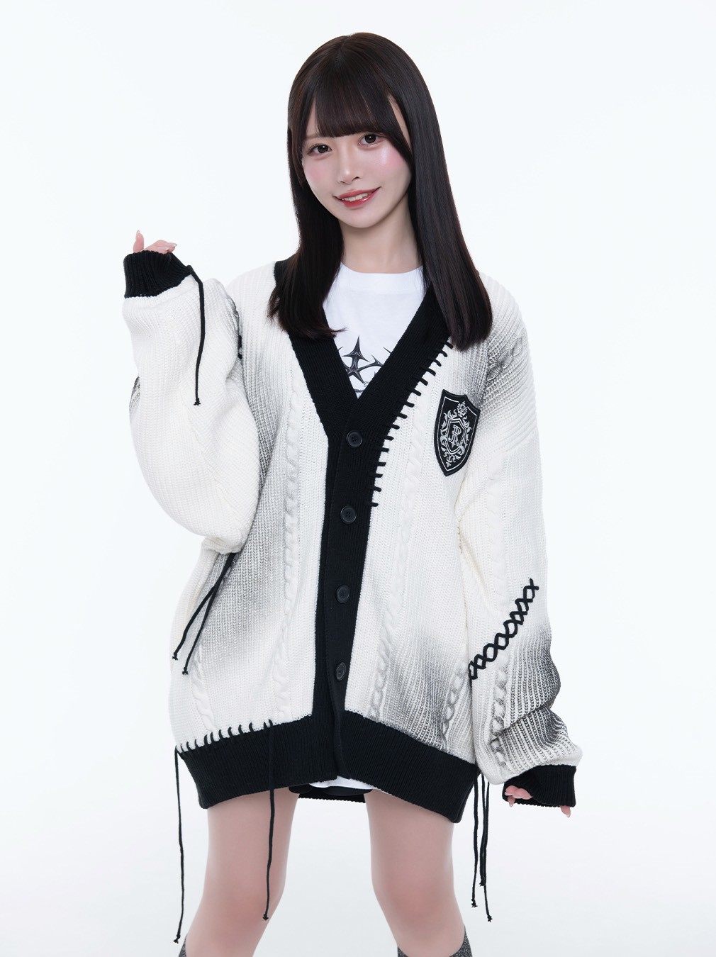 [TRAVAS TOKYO] Cable Knit Cardigan with Stitching